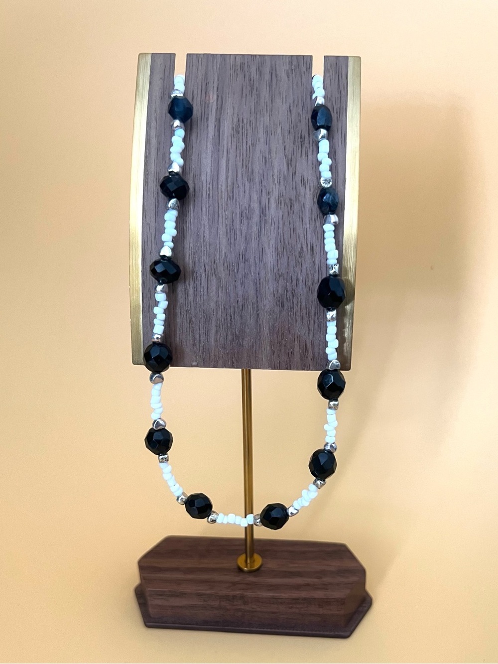 Elegant Black Crystals and White Beaded Necklace